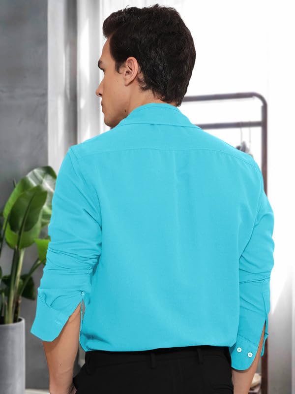 Tee Projekt Cotton Office wear Shirt|| Solid Shirt for Mens|| Casual Shirt for Men||Long Sleeve Spread Collar Shirt for Men Aqu