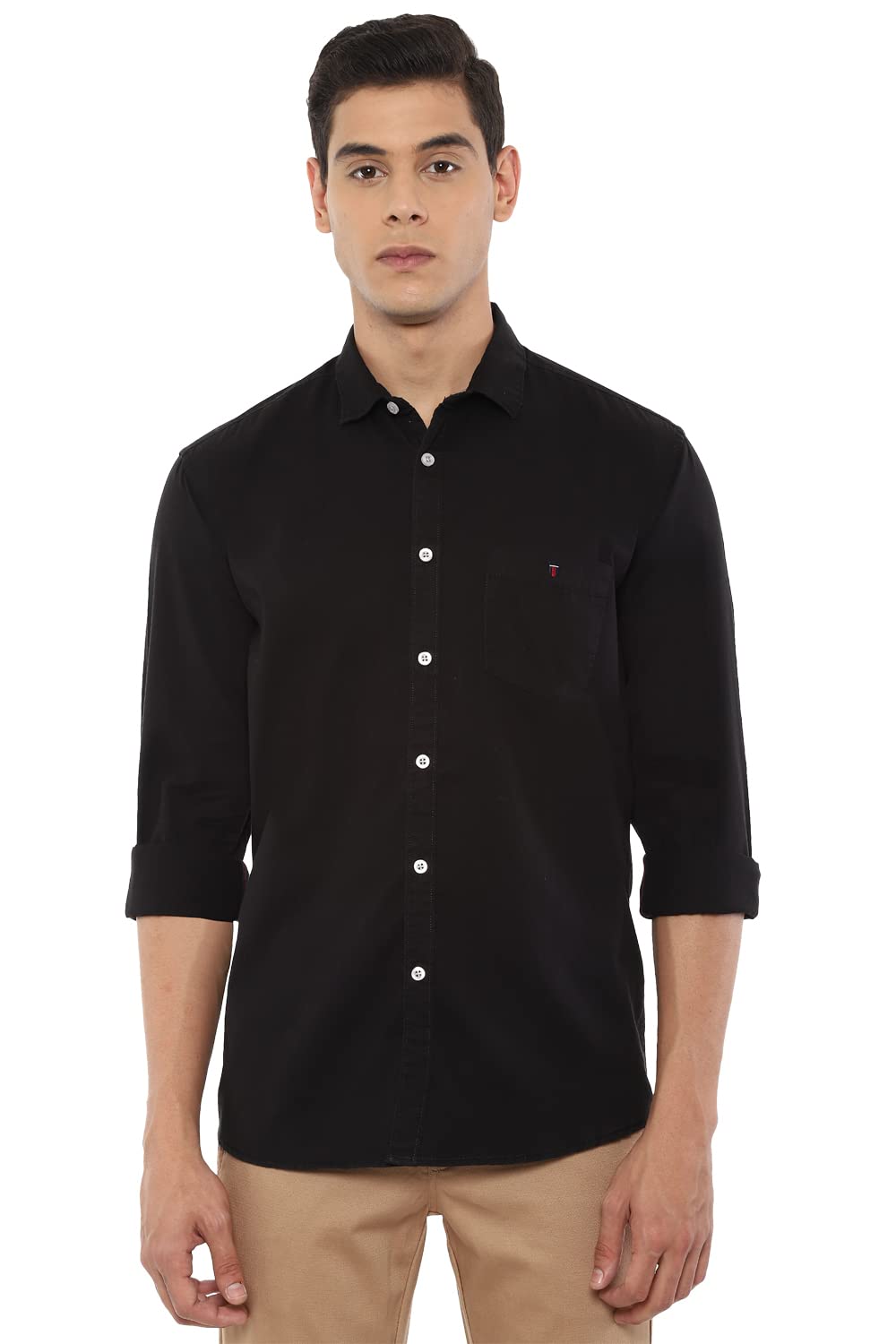 Louis Philippe MenS Cotton Solid Straight Shirt (Lrsfcslpq47815_Black, 42