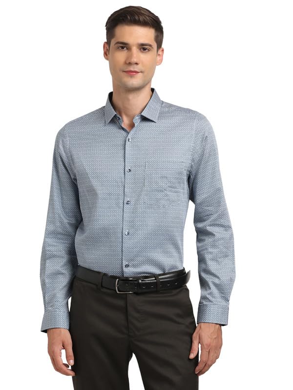 Turtle Men Cotton Stretch Slim Fit Blue Print Full Sleeve Formal Shirt