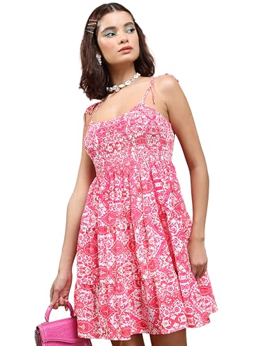 Ketch Cotton Blend Women Casual Fit Fuschia Dress Above The Knee Khj6000555
