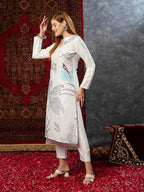 ANNI DESIGNER Womens Cotton Blend Straight Printed Kurta with Pant (Nabhita White-JL_XL_White_X-Large)