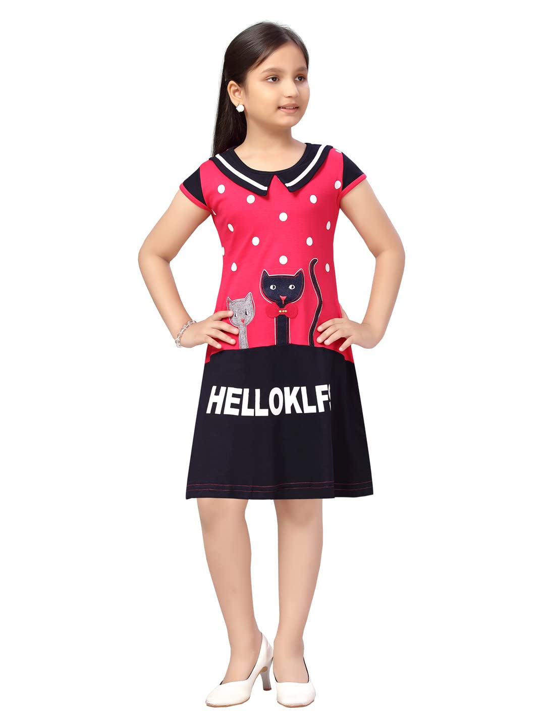 Aarika Girls Cotton Blend Fit and Flare Knee-Length Dress (FK-P-1116_Rani_24)