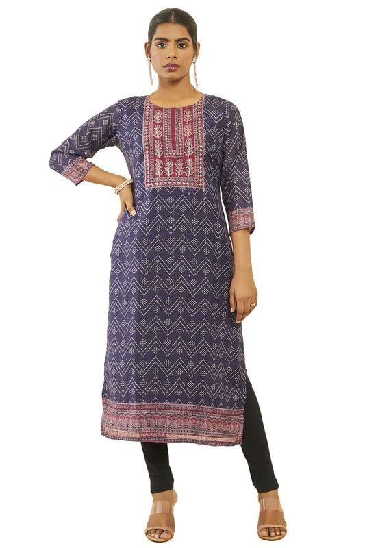 Soch Women Chanderi Bandhani Print Straight Kurta with Mirror Work