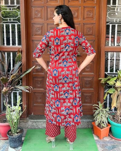 ANNI DESIGNER Womens Rayon Blend Straight Printed Kurta with Palazzo (GPW Red-VKS01_S_Red_Small)