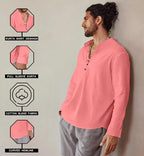Royalscout MenS Cotton Solid Full Sleeve Short Kurta Shirt Peach