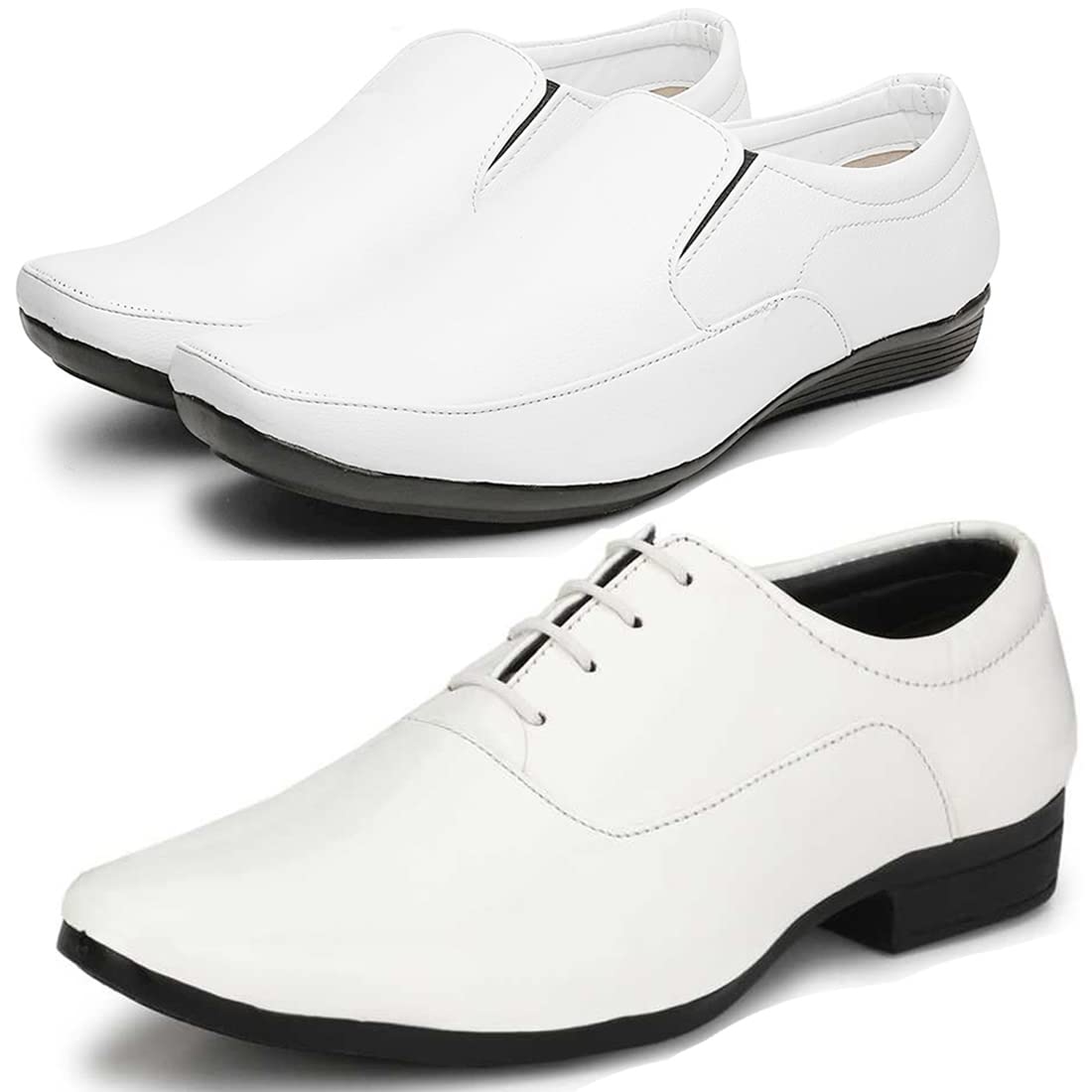 Fashionable Trendy Formal Shoes/Party Shoes/ 2 Shoes Combo with Free Belt for Men and Boys (BAZAAR8309_VTR006Wht2007Bdr) Mult 9
