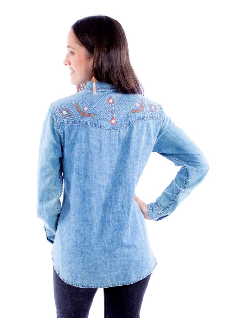 ACID WASH BLOUSE W/EMB YOKES