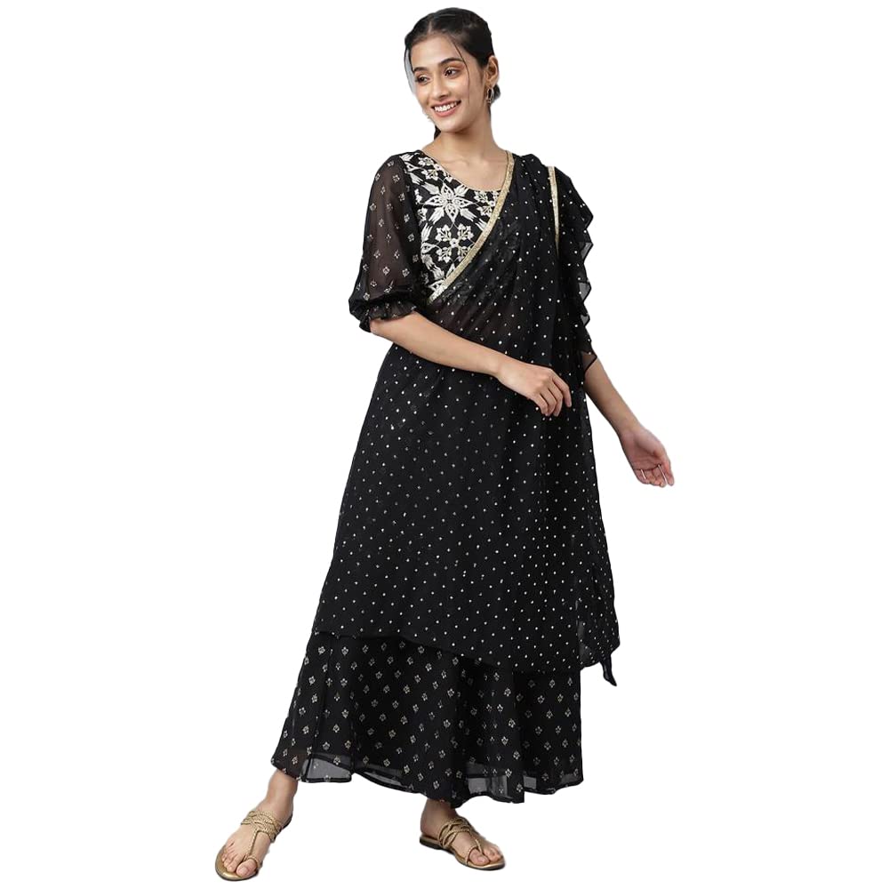 Aurelia Floral Polyester Round Neck Womens Top (Black, Double Xl)