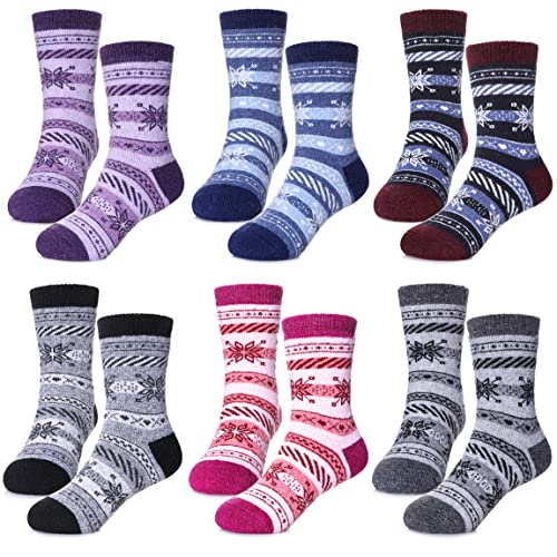 FNOVcO childrens Winter Warm Wool Socks Kids Boys girls Animal Socks 6 Pairs (8-12 Years, 6 Pairs snowflake)