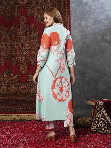 ANNI DESIGNER Womens Cotton Blend Anarkali Printed Kurta with Pant (Santra Orange-JL_S_Orange_Small)