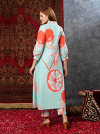 ANNI DESIGNER Womens Cotton Blend Anarkali Printed Kurta with Pant (Santra Orange-JL_S_Orange_Small)