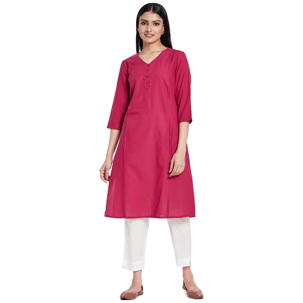 Fabindia Women'S Cotton Regular Kurta (102035201_Fuschia