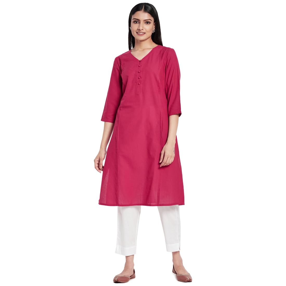 Fabindia Women'S Cotton Regular Kurta (102035201_Fuschia
