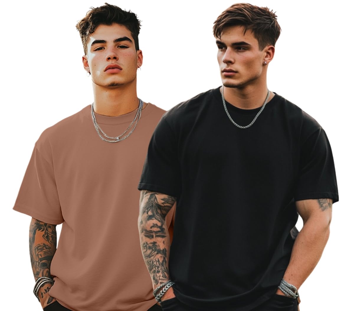 Veirdo Men's Ice- Oversized Baggy Fit Drop Shoulder Short Sleeve Round Neck Solid Cotton T-Shirt