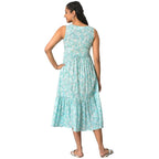 Aurelia WomenS Floral Printed Midi Blue Cotton Dress