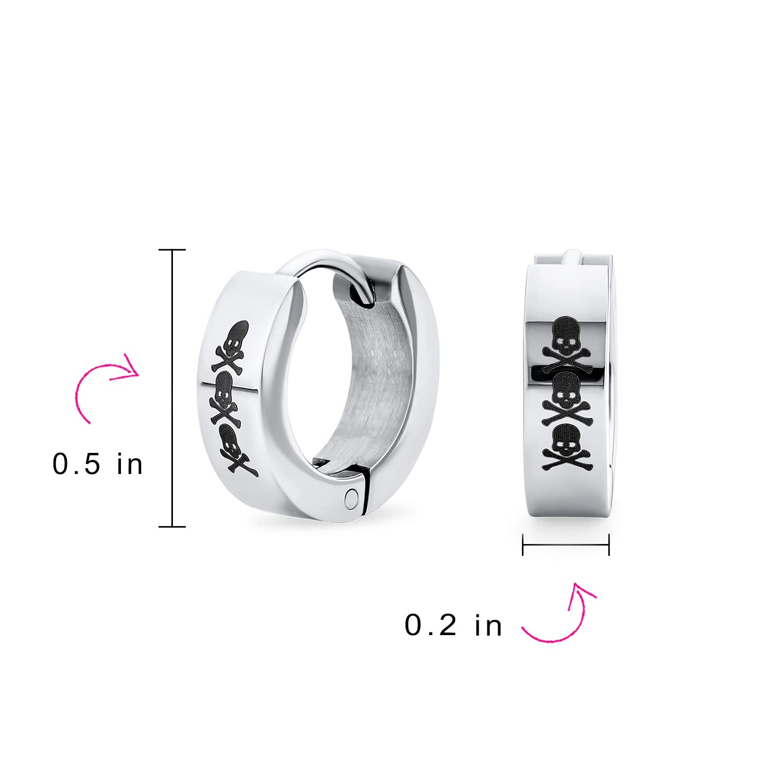 Unisex Biker Jewelry Small Halloween Skull Hoop Kpop Huggie Earrings For Men Women Teen Silver Tone Stainless Steel