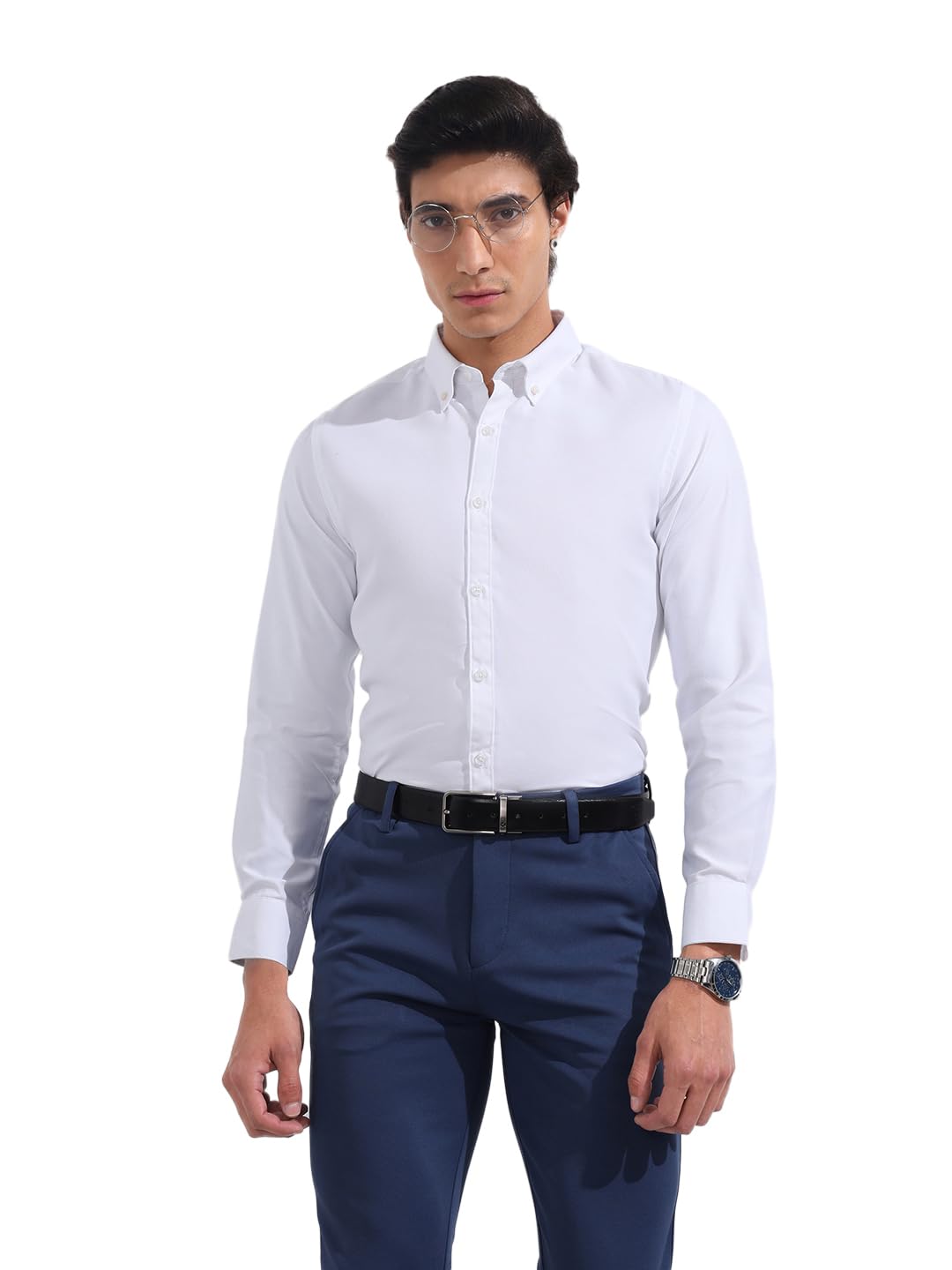 The Indian Garage Co Mens Slim Fit Solid Buttondown Collar Long Sleeves Formal Shirt