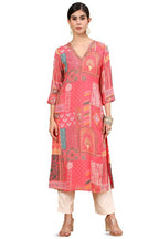 Soch Womens Pink Ethnic Motifs Printed Muslin Straight Kurta With Beads
