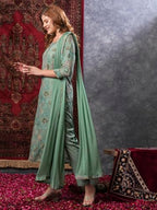 ANNI DESIGNER Womens Rayon Blend Printed Straight Kurta with Pant & Dupatta (VICE Green-VKS03_L_Green_Large)