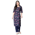 Pinkmint Women'S Color Dark Blukp-E Crepe Straight Kurta And Pant Set (Ukp-2012_L)