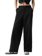 The Souled Store Cotton Linen Pants: Black Women and Girls Buttoned Coton Linen Blend Straight Fit Pants