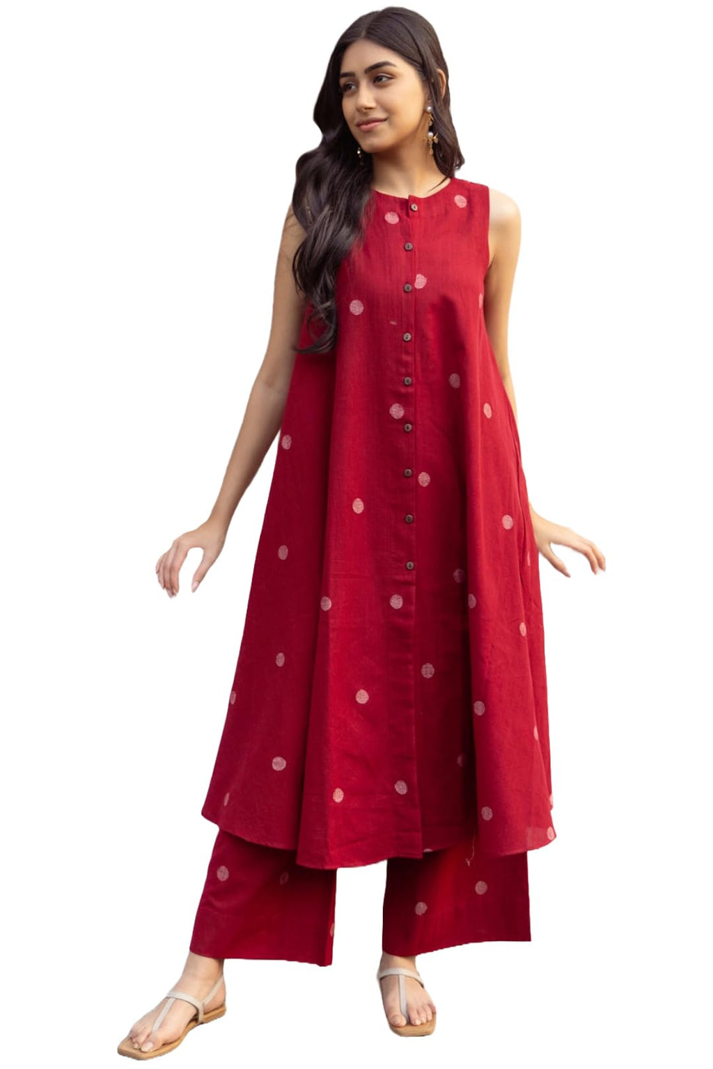 ANNI DESIGNER Womens Rayon Blend Straight Printed Kurta with Palazzo (DEEKSHA RED_S_Red_Small)