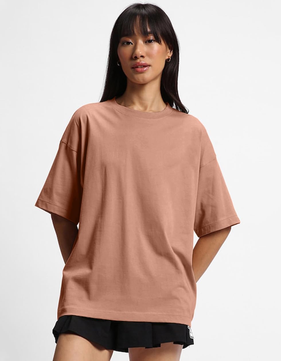 JUNEBERRY Pure Cotton Drop Shoulder Oversized Baggy Fit Half Sleeve Plain Solid Round Neck Multicolor T-Shirt for Women & Girls