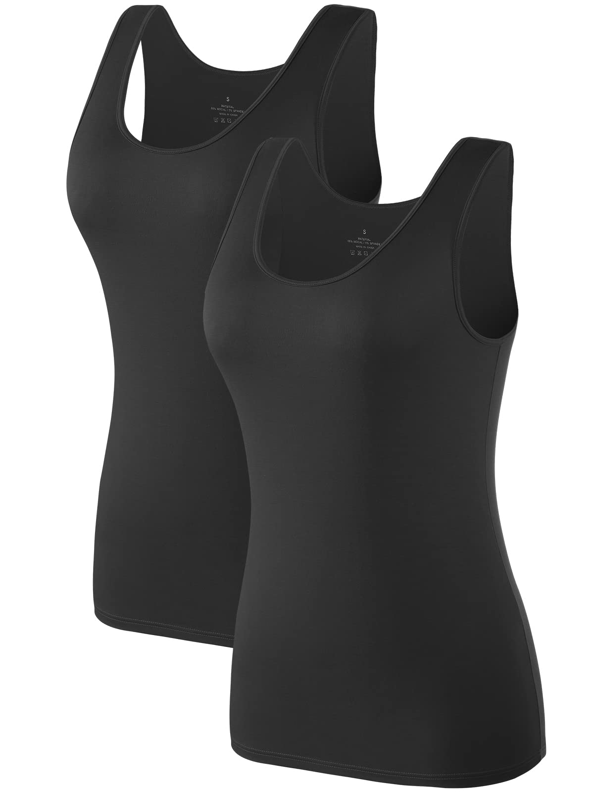 Air curvey Tank Tops for Women Undershirt Tanks Slim-Fit 2 Pack Black Black S