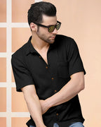 Eyebogler MenS Solid Regular Fit Polyester Casual Shirt With Spread Collar & Full Sleeves Shirt Black