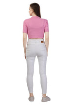 Fabme WomenS Short Sleeves Rib Crop Top - Pink
