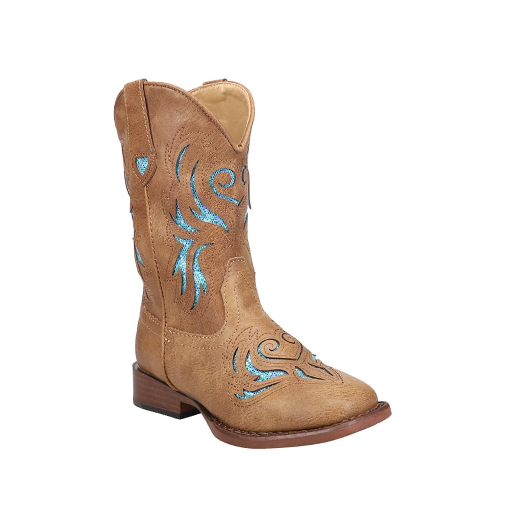 Roper Girls Glitter Breeze Western Boot - 9-1/4    Shaft - Square Toe Boots, Cowgirl Boots, Faux Leather Outsole & Padded Insole