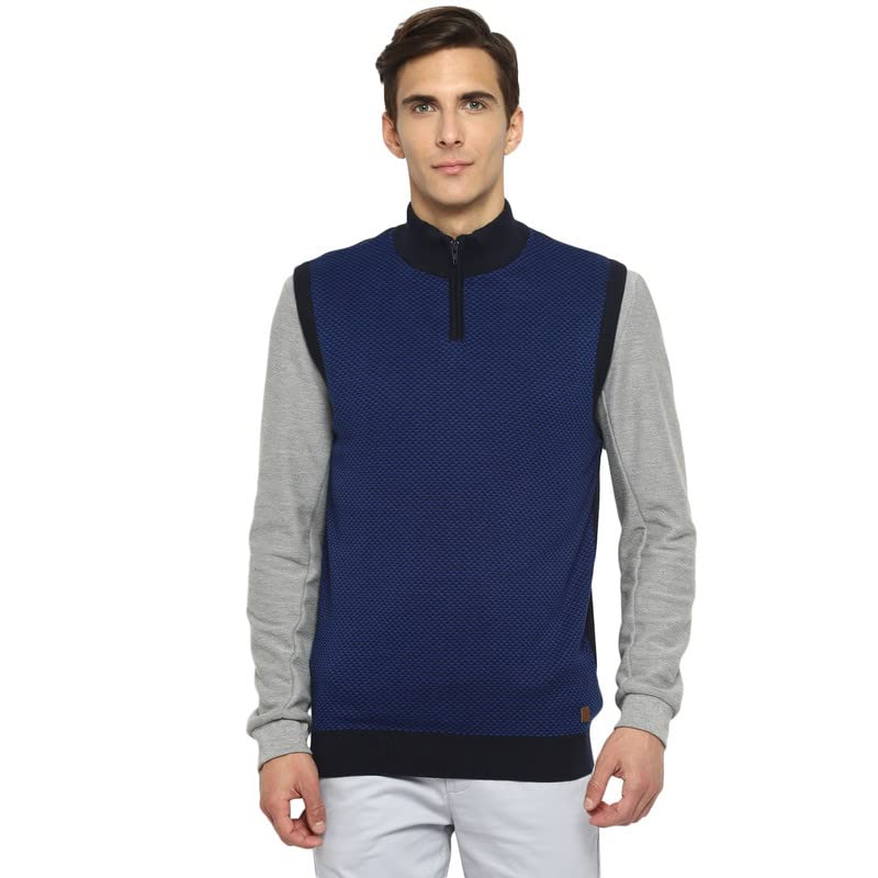 Turtle Men Navy Blue & Black Solid Neck Pullover