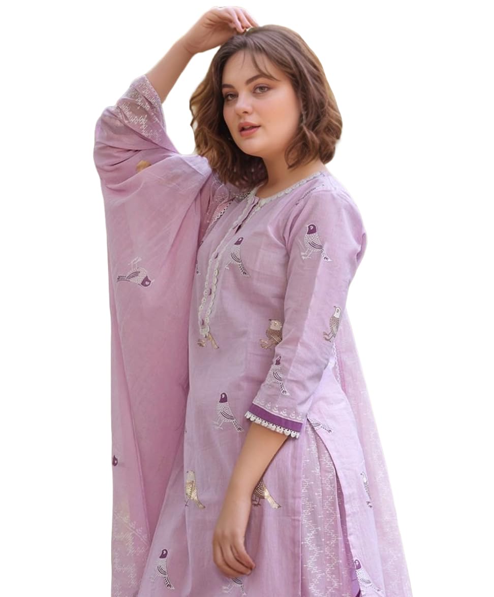 ANNI DESIGNER Womens Rayon Blend Hand Block Printed Straight Kurta with Pant & Dupatta (RAGSRI-Purple-NW_S_Purple_Small)