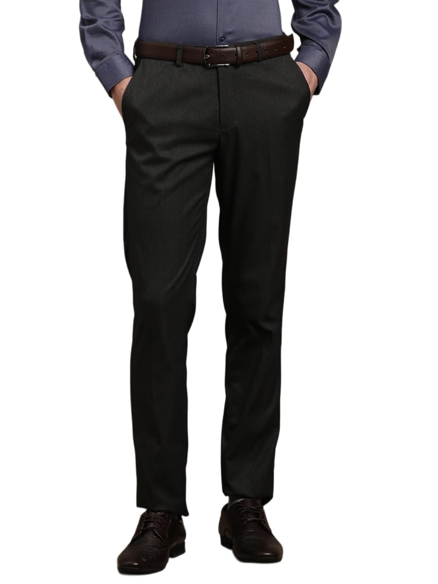 Turtle Men Narrow Fit Dobby Cotton Stretch Black Party Trouser
