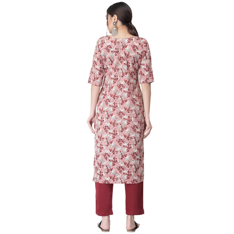 Pinkmint Women'S Printed Crepe Straight Kurta And Pant Set Maroon