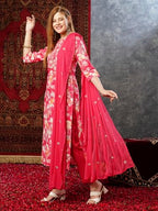 ANNI DESIGNER Womens Cotton Blend Printed Straight Kurta with Pant & Dupatta (Bhadrusha Pink_XXL_Pink_XX-Large)
