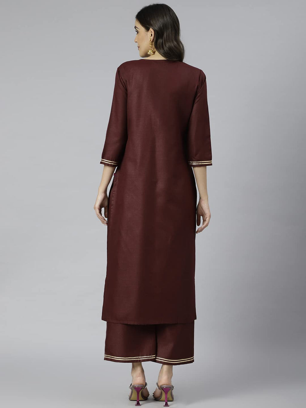 Gosriki Women'S Cotton Blend Printed Straight Kurta With Palazzo (Ridhma-Go)