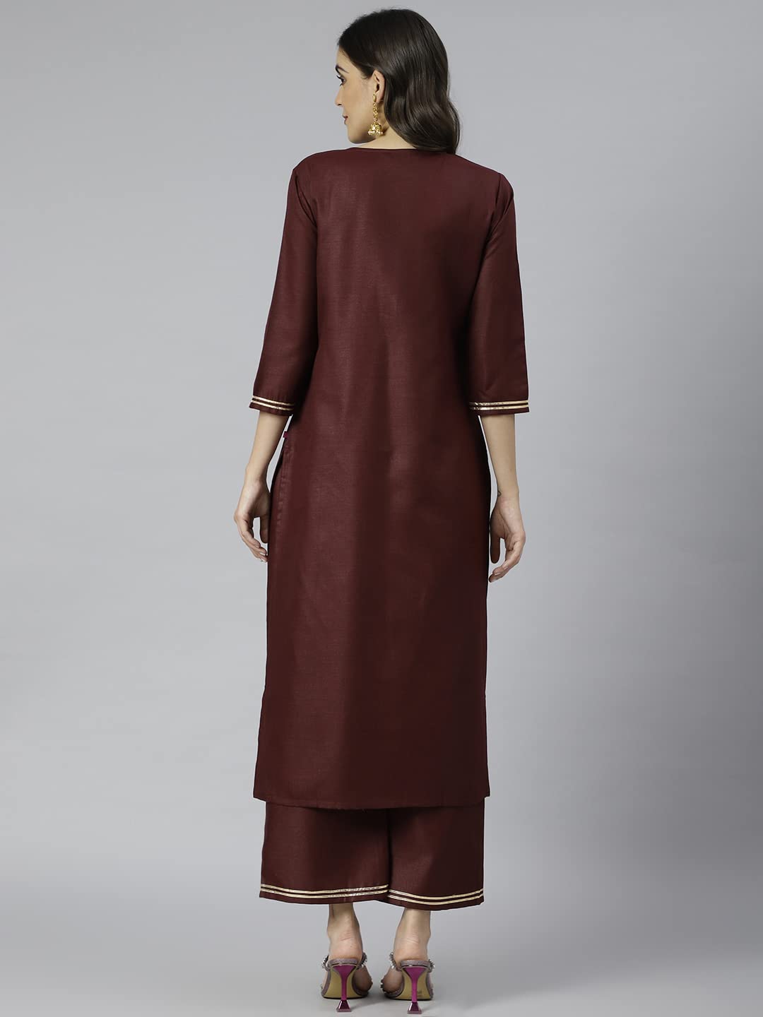 Gosriki Women'S Cotton Blend Printed Straight Kurta With Palazzo (Ridhma-Go)