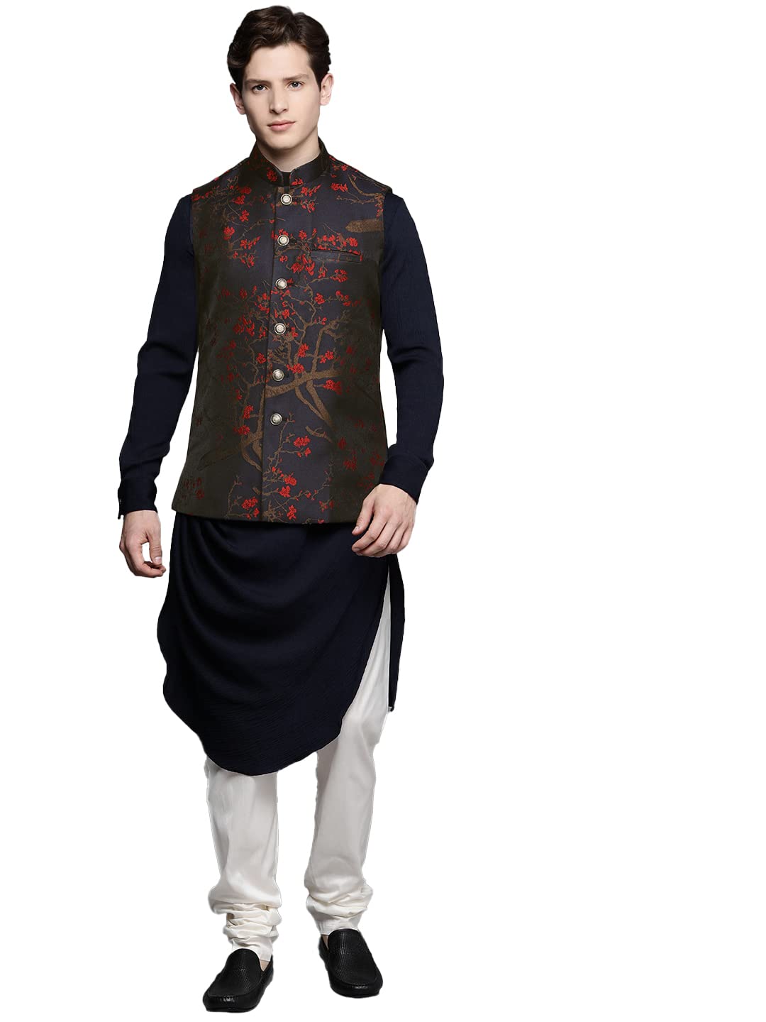 Manyavar MenS Rayon Regular Tunic Shirt (Jast133A-306-M_Blue_M)