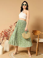 Kzully Crepe Western Skirt Light Green