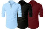 Finivo Fashion MenS Cotton Blend Regular Fit Solid Casual Kurta Shirt Pack Of 3