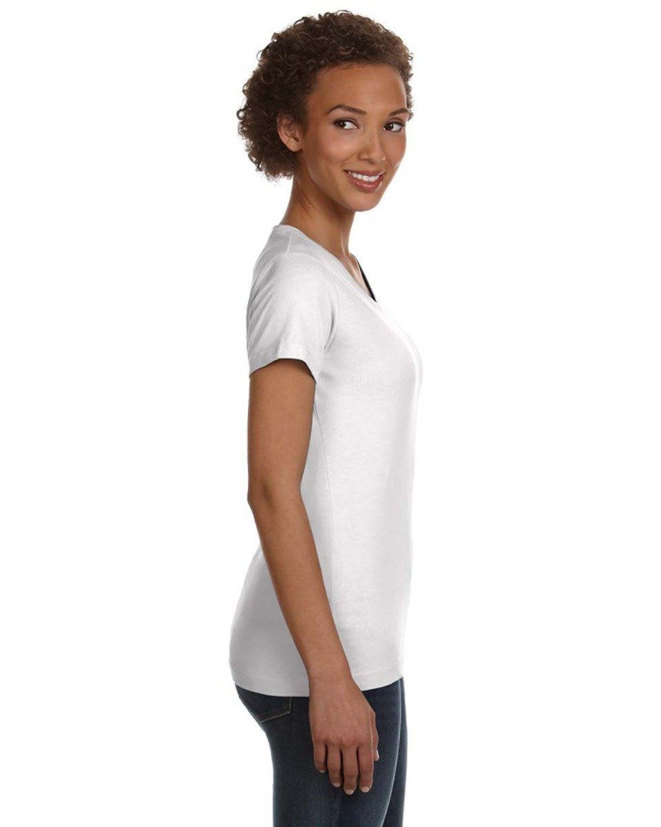 LAT Ladies' 100% Cotton Jersey V-Neck Short Sleeve Tee, White, XX-Large