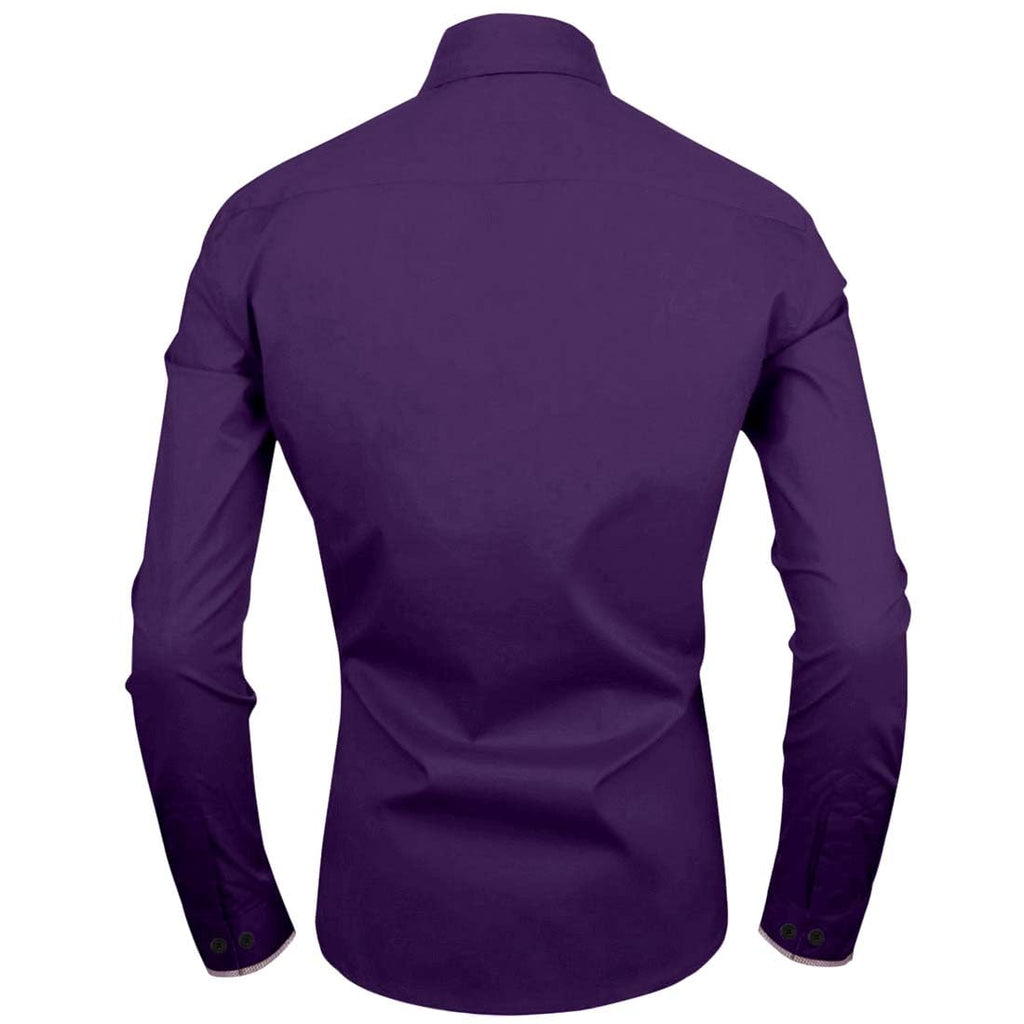 Zombom MenS Solid Cotton Blend Regular Fit Spread Collar & Full Sleeves Casual Lightweight Comfortable Shirt Purple