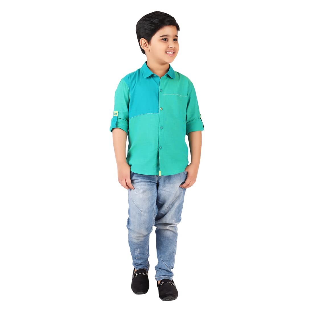 Fabindia Kids Full Sleeves Solids Shirt Cotton_8-10Y Green