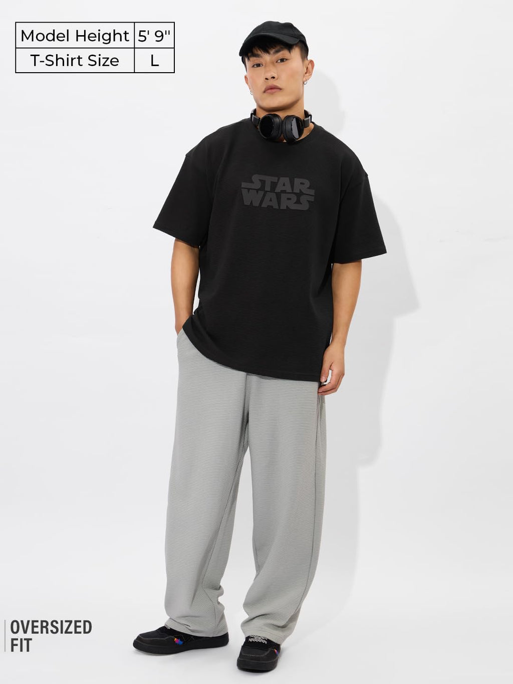 The Souled Store Official Star Wars : Classic Logo Mens and Boys Oversize Fit Half Sleeves Cotton T-Shirt Black