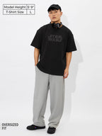 The Souled Store Official Star Wars : Classic Logo Mens and Boys Oversize Fit Half Sleeves Cotton T-Shirt Black