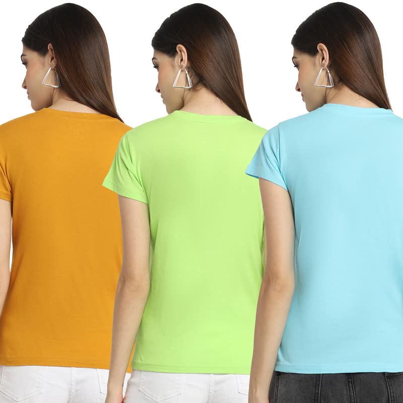Preneum Womens Cotton Regular Fit Latest Graphic Stylish Printed Short Sleeves Casual T-Shirt || Trendy & Style (Pack 3), Vitam