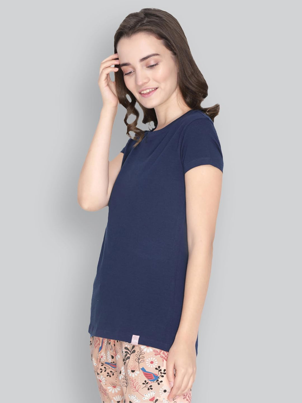 Lyra 401 Navy Blue Half Sleeve Round Neck Regular Fit T-Shirt For Women