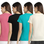 Preneum Womens Cotton Regular Fit Latest Graphic Stylish Printed Short Sleeves Casual T-Shirt || Latest Trendy & Styles (Pack 4