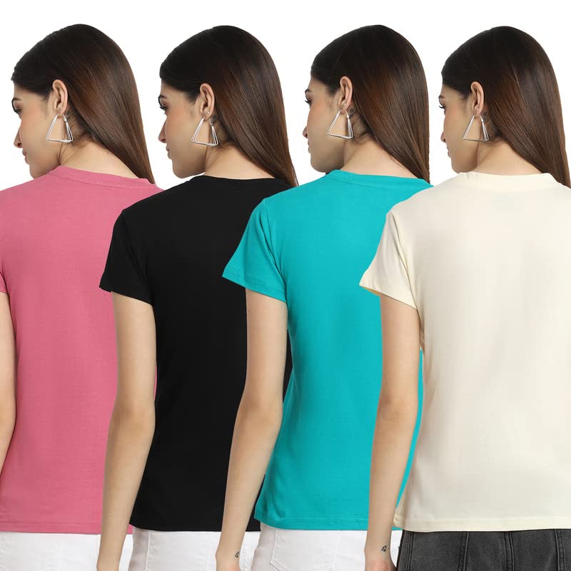 Preneum Womens Cotton Regular Fit Latest Graphic Stylish Printed Short Sleeves Casual T-Shirt || Latest Trendy & Styles (Pack 4
